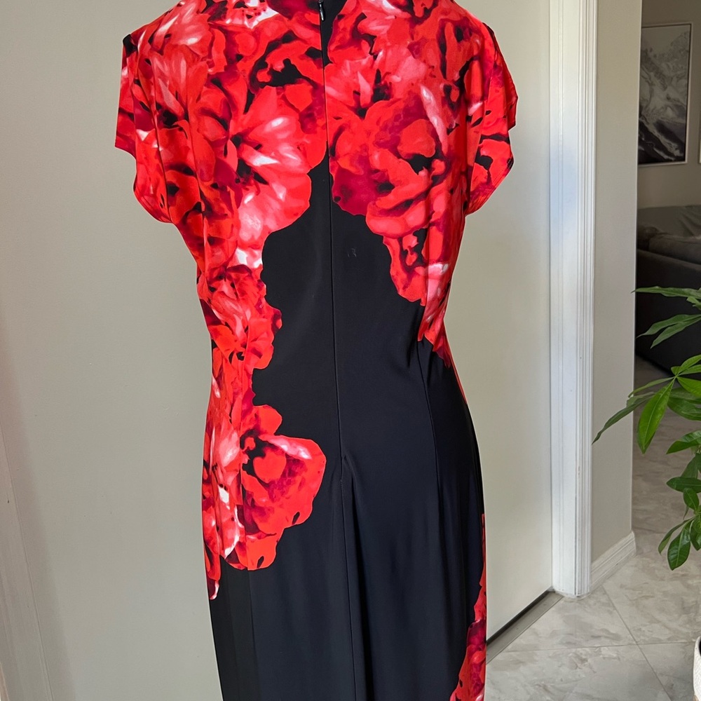 Cache Red Petal Black Cocktail Midi Dress - Picture 4 of 6